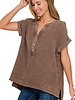 Washed Double Gauze 3/4 Button Henley Neck Shirt