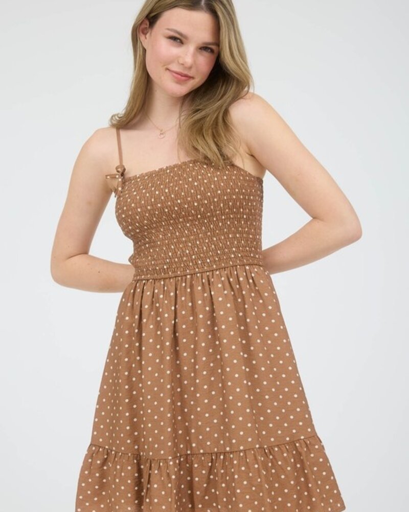 Blu Pepper Polka Dot Bow Detail Smocked Mini Dress