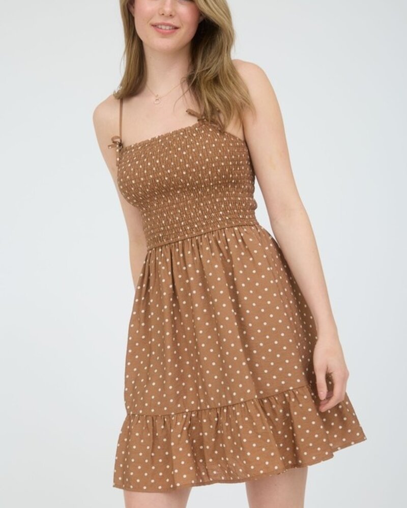 Blu Pepper Polka Dot Bow Detail Smocked Mini Dress