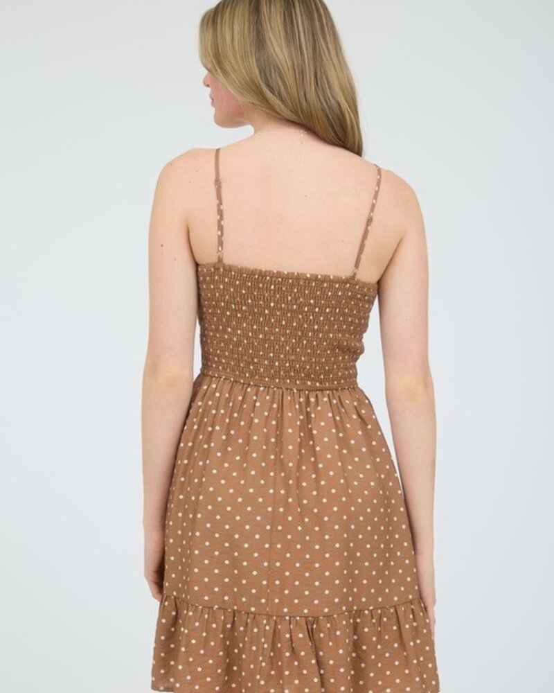 Blu Pepper Polka Dot Bow Detail Smocked Mini Dress