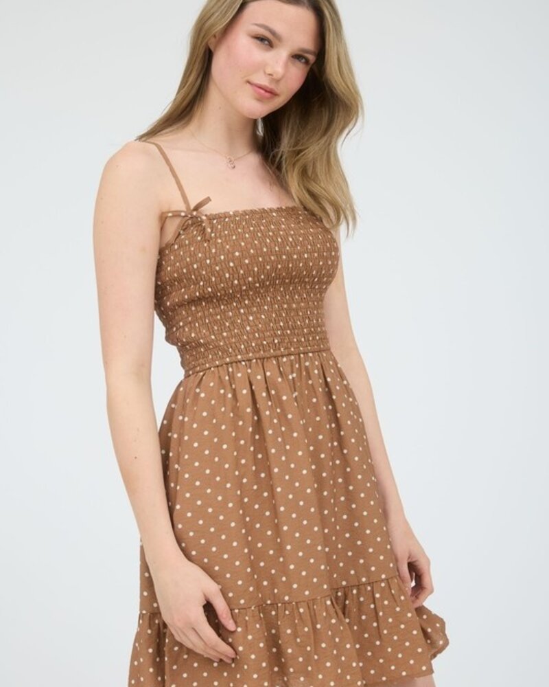 Blu Pepper Polka Dot Bow Detail Smocked Mini Dress