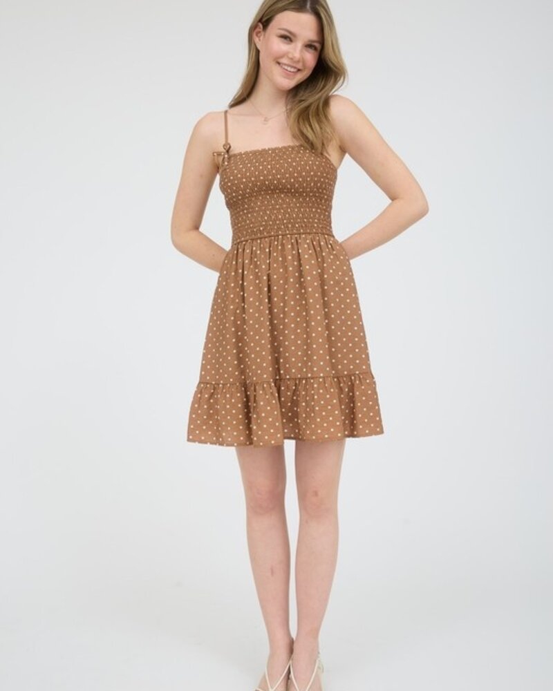 Blu Pepper Polka Dot Bow Detail Smocked Mini Dress