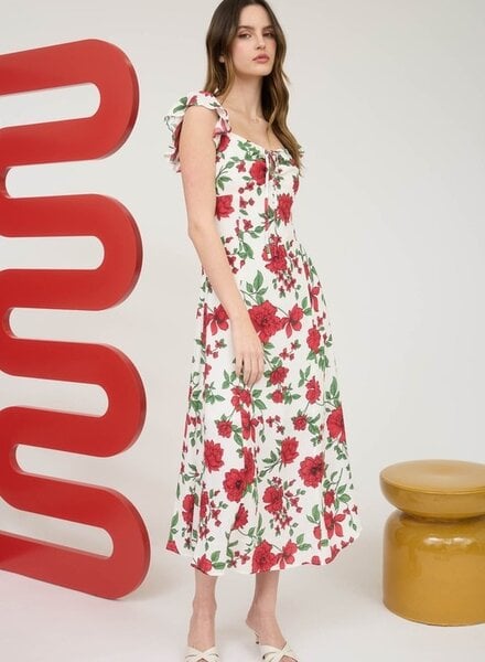 The Workshop Floral Front Tie With Cut Out Midi Dress