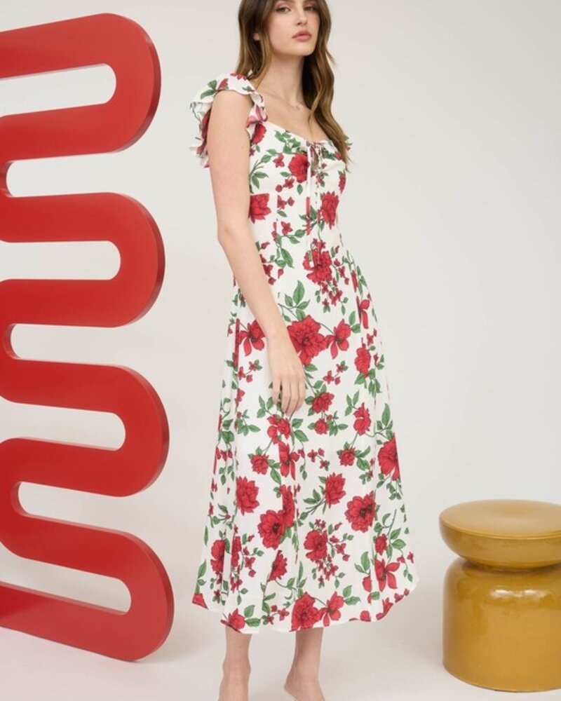 The Workshop Floral Front Tie With Cut Out Midi Dress