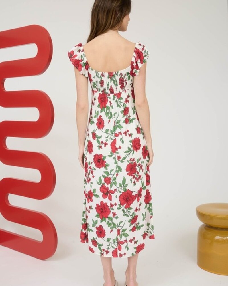 The Workshop Floral Front Tie With Cut Out Midi Dress