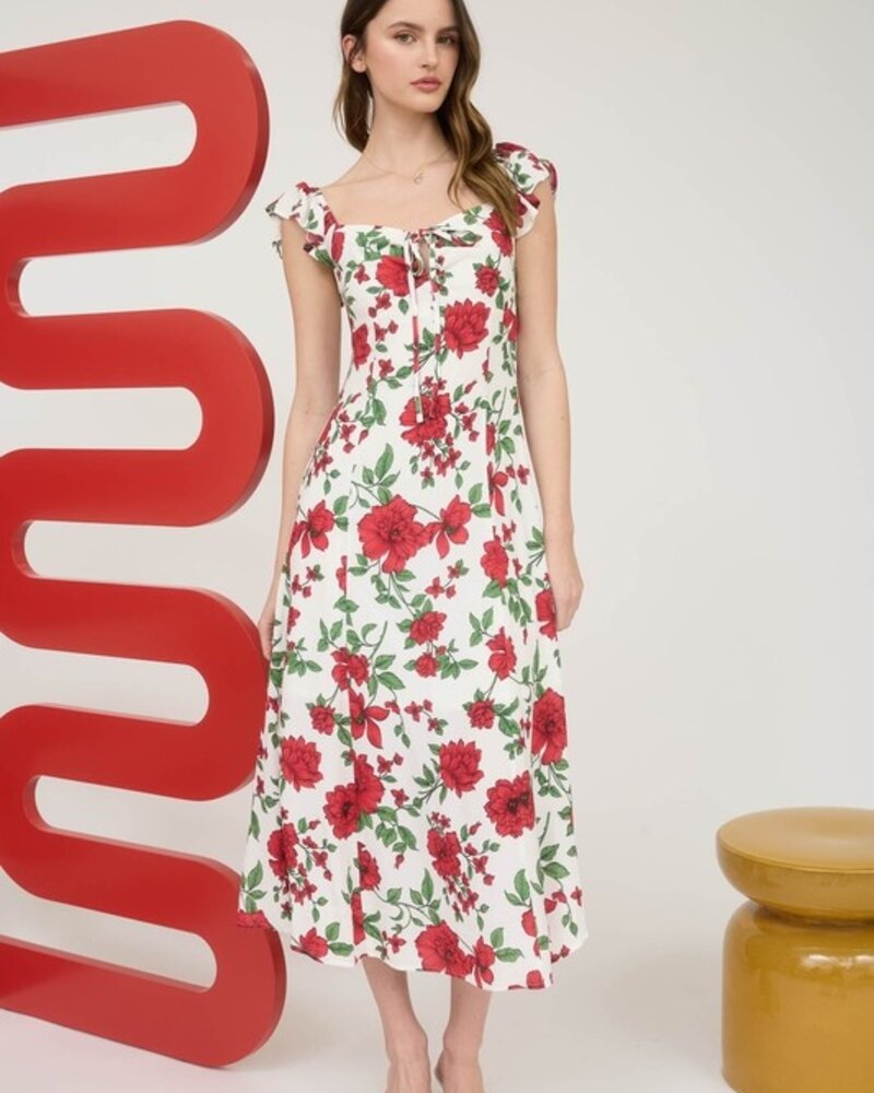 The Workshop Floral Front Tie With Cut Out Midi Dress