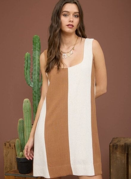 Blu Pepper Wide Stripe Sleeveless Linen Mini Dress