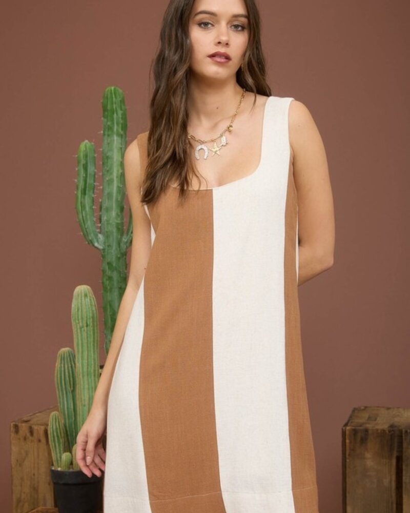 Blu Pepper Wide Stripe Sleeveless Linen Mini Dress