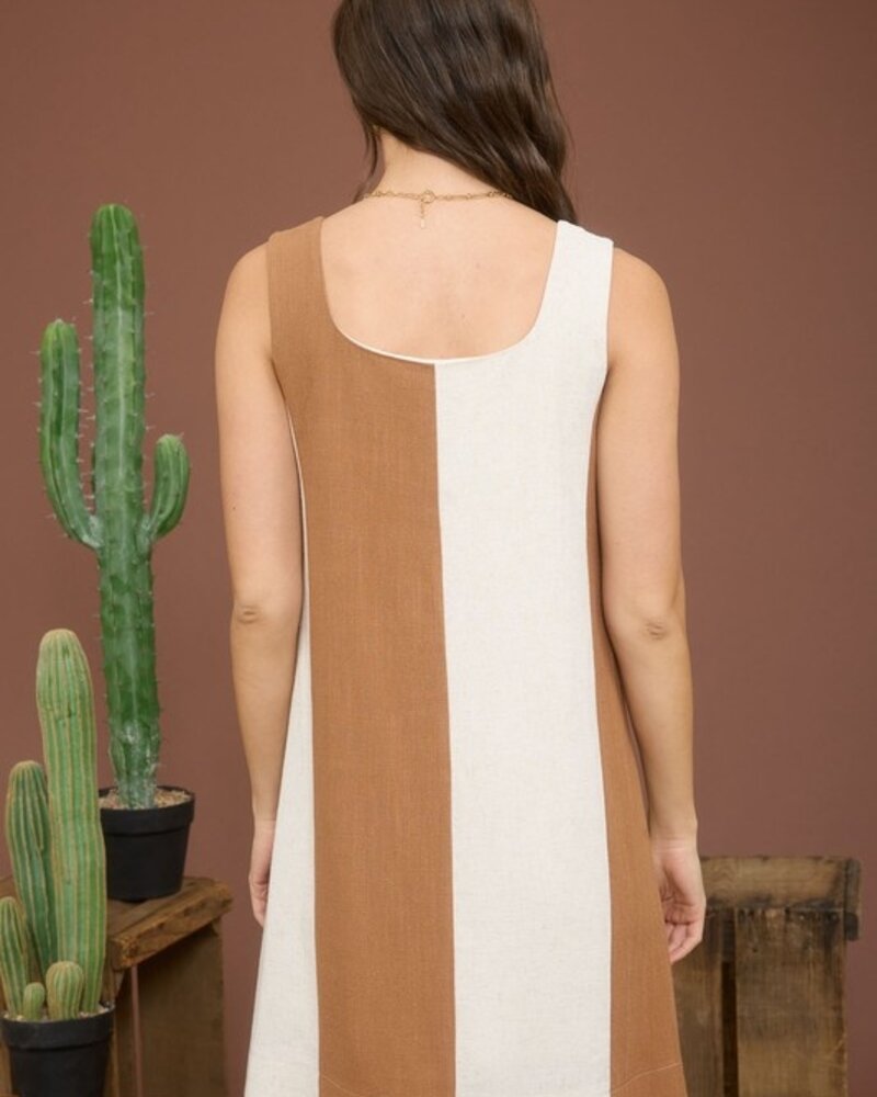 Blu Pepper Wide Stripe Sleeveless Linen Mini Dress