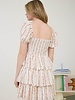 Mine Stripe Floral Puff Sleeve Ruffle Tiered Mini Dress