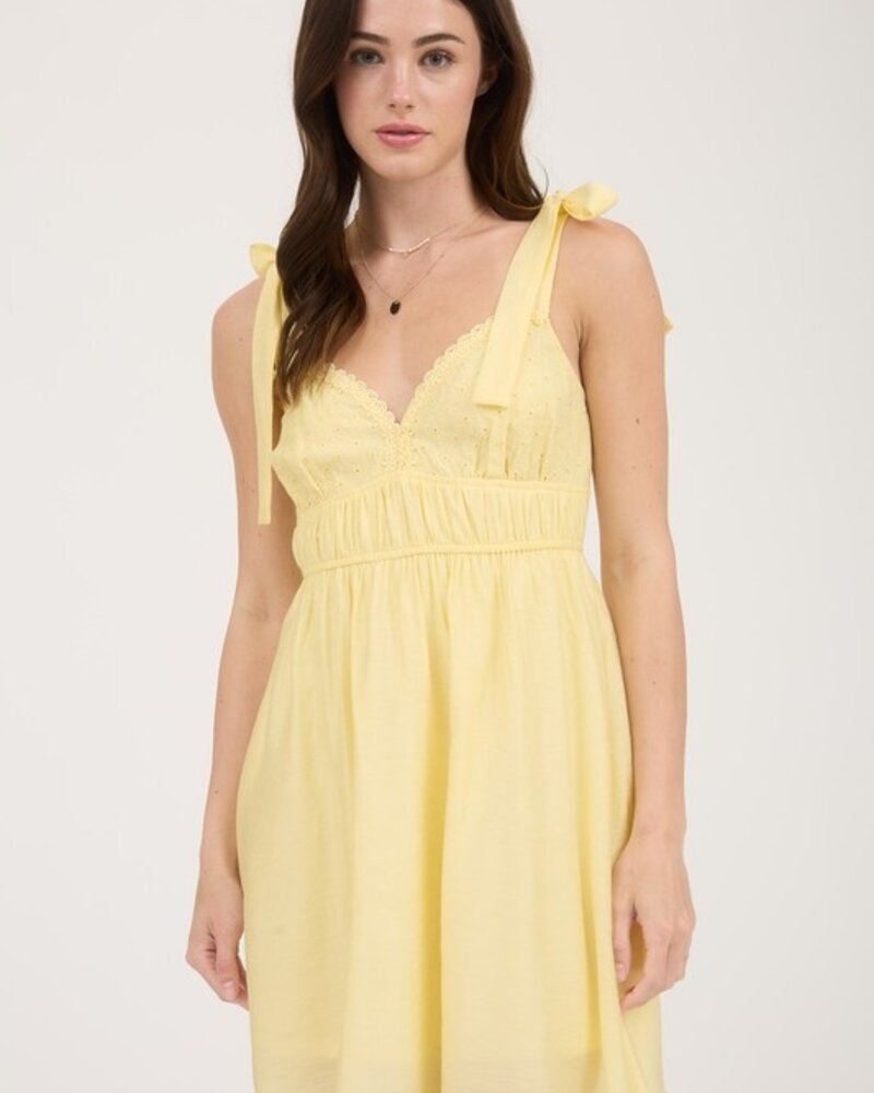 Blu Pepper Eyelet Detail Lace Trim Tie Strap Mini Dress