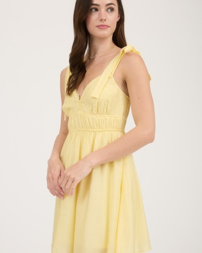 Blu Pepper Eyelet Detail Lace Trim Tie Strap Mini Dress