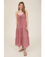 Blu Pepper Stripe Front Tie Cut-out Tiered Midi Sundress