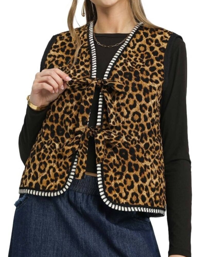 Umgee Lined Animal Print Quilted Vest