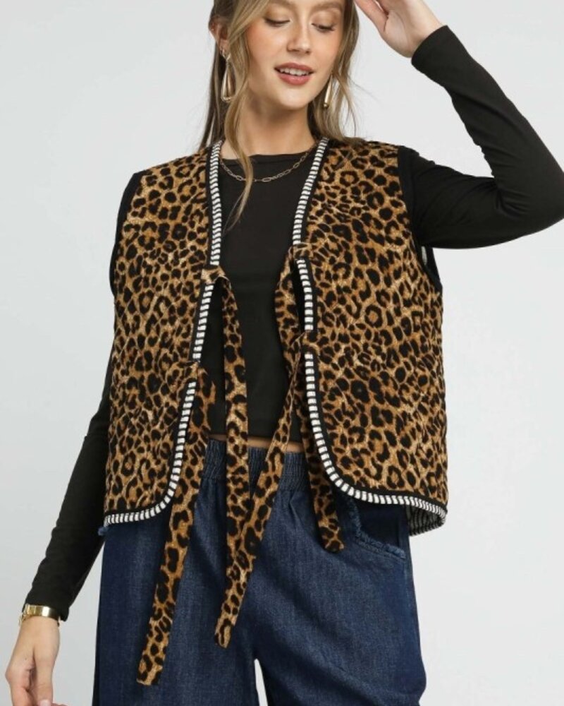 Umgee Lined Animal Print Quilted Vest