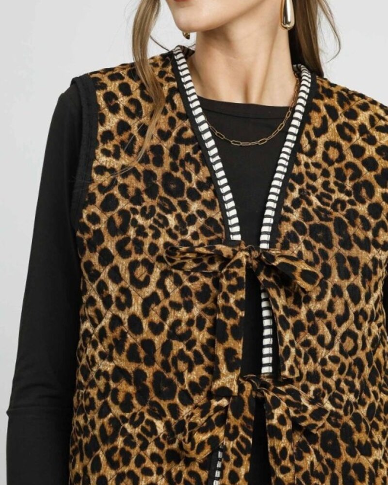Umgee Lined Animal Print Quilted Vest