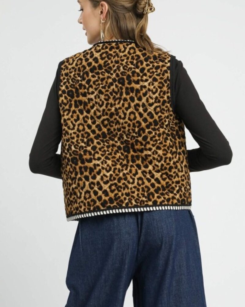 Umgee Lined Animal Print Quilted Vest