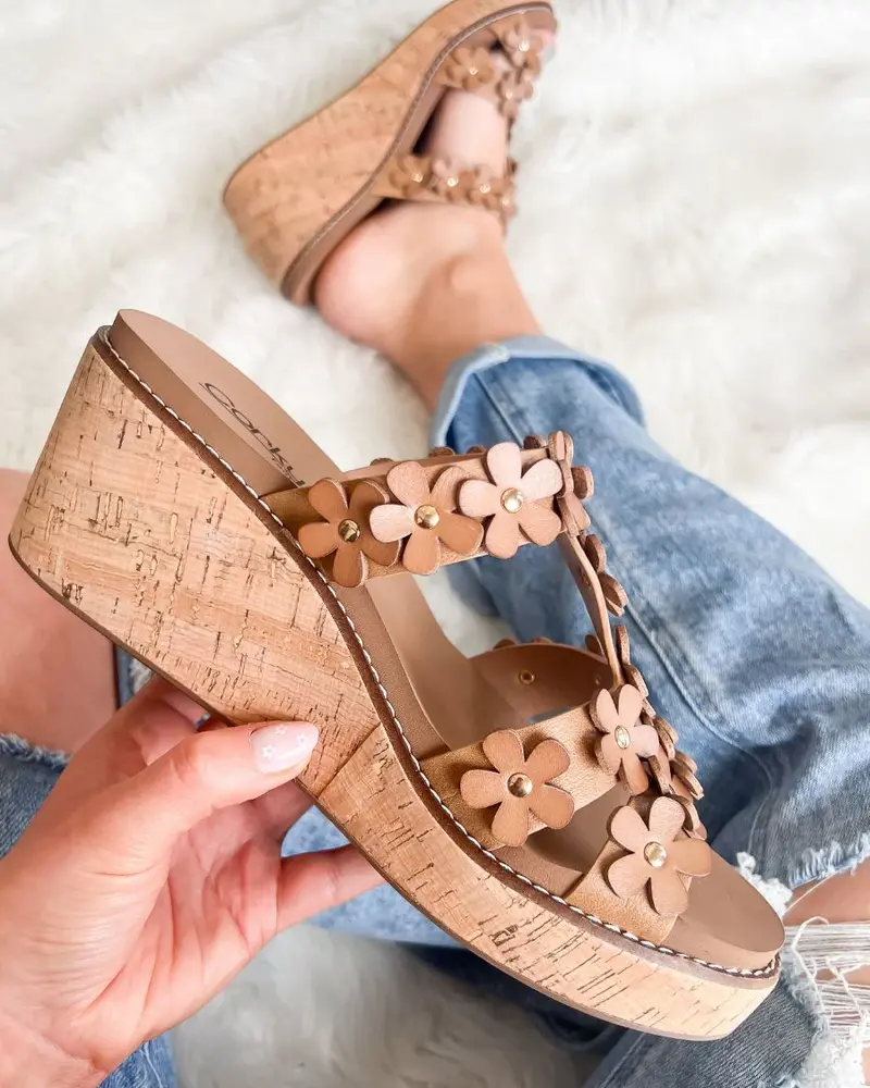 Corkys Footwear Inc Mic Drop Wedge With Flower Detail