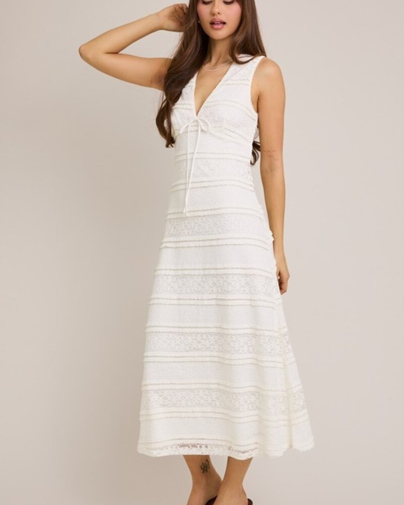 LELIS V-Neck Sleeveless Lace Detail Midi Dress