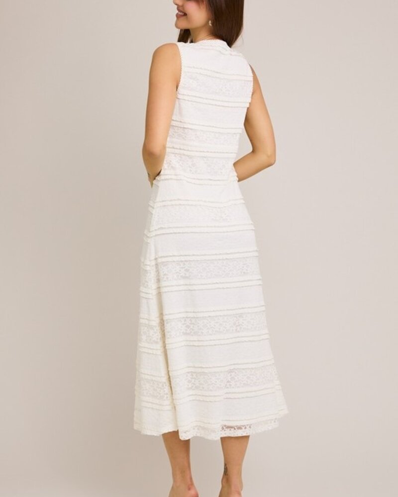 LELIS V-Neck Sleeveless Lace Detail Midi Dress