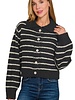 Striped Collared 5 Button Cardigan