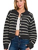 Striped Collared 5 Button Cardigan