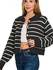Striped Collared 5 Button Cardigan