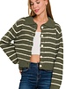 Striped Collared 5 Button Cardigan
