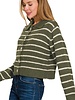 Striped Collared 5 Button Cardigan