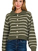 Striped Collared 5 Button Cardigan