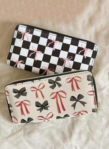 Trendy Bow Ribbon Vegan Leather Long Wallet