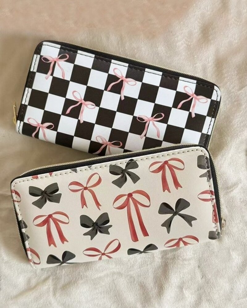 Trendy Bow Ribbon Vegan Leather Long Wallet
