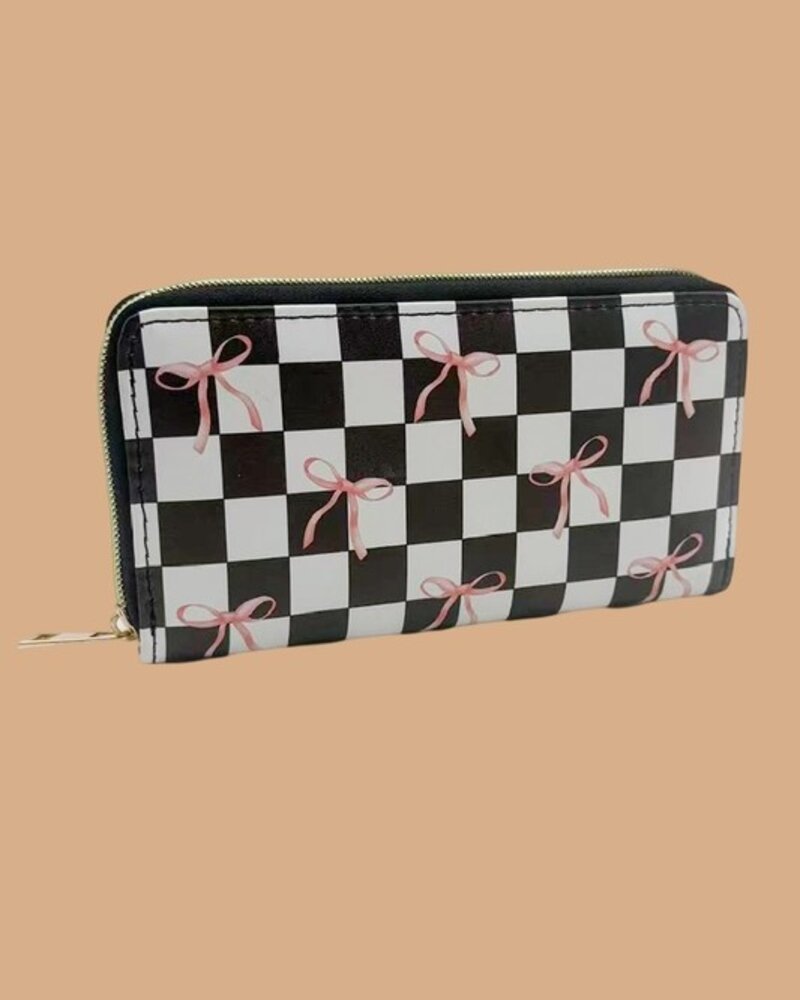 Trendy Bow Ribbon Vegan Leather Long Wallet