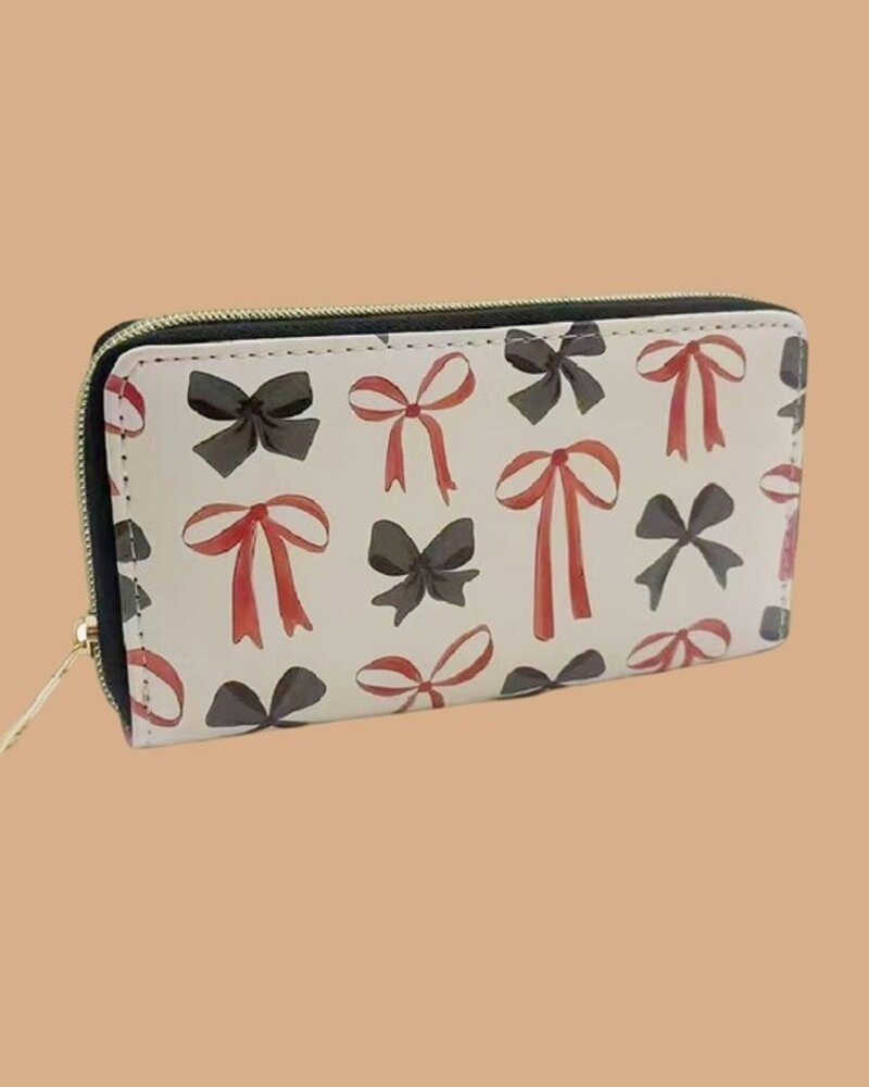 Trendy Bow Ribbon Vegan Leather Long Wallet