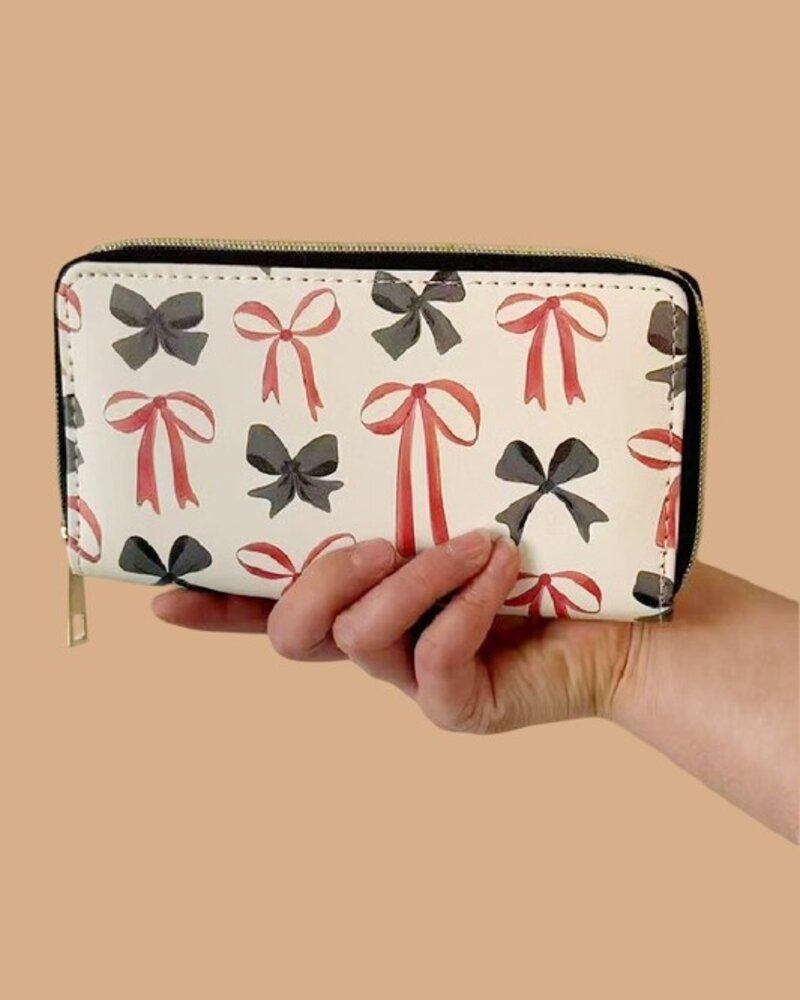Trendy Bow Ribbon Vegan Leather Long Wallet
