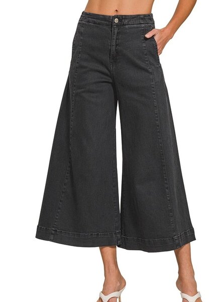 High Rise Cropped Gaucho Denim