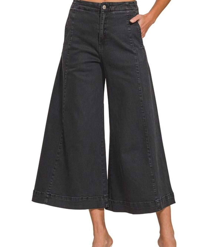 High Rise Cropped Gaucho Denim
