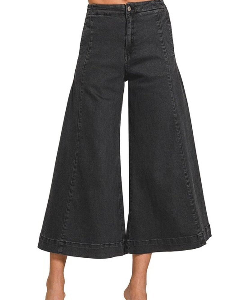 High Rise Cropped Gaucho Denim