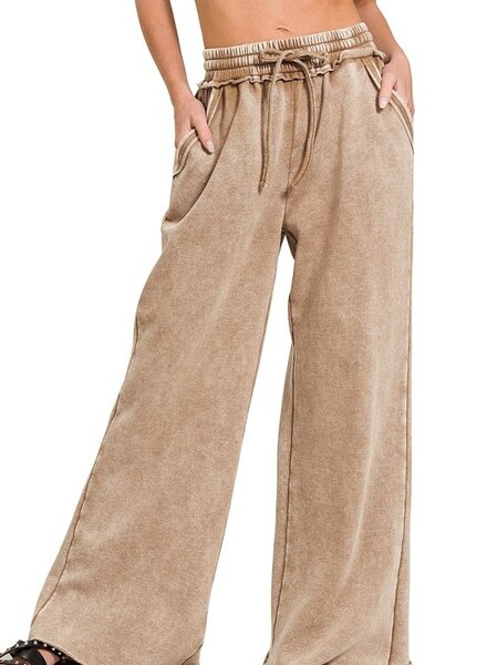Acid Wash Fleece Palazzo Sweatpants