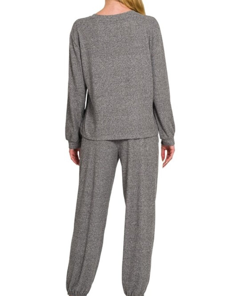 Soft Melange Hacci Long Slv Top & Joggers Set