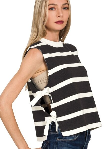 Side Tie Stripe Sweater Vest