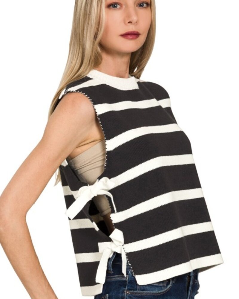 Side Tie Stripe Sweater Vest