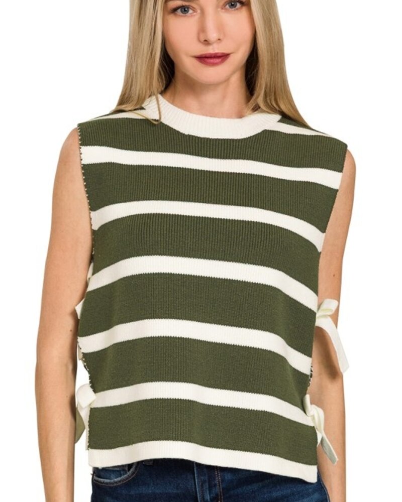 Side Tie Stripe Sweater Vest