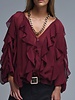 Q2 V-Neck All Over Ruffle Blouse