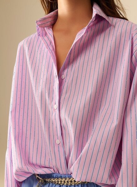 Q2 Pink Striped Strass Button Down Shirt