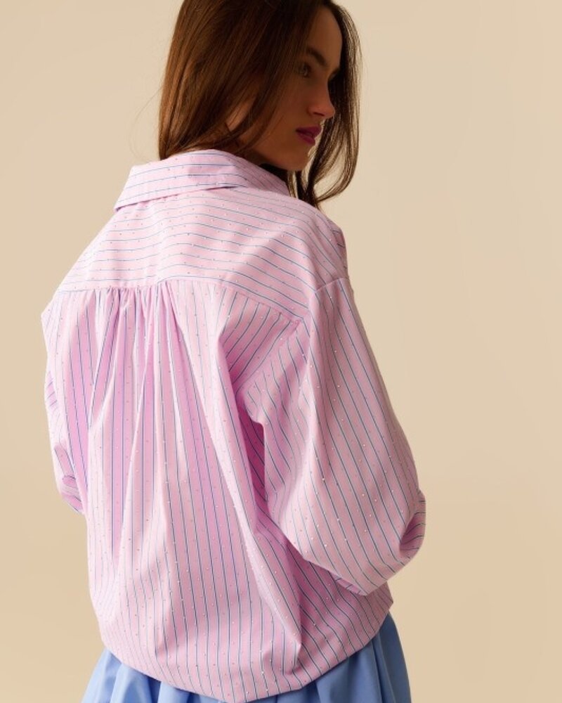 Q2 Pink Striped Strass Button Down Shirt