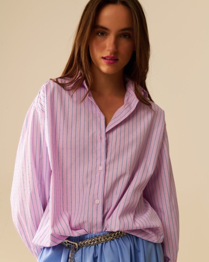 Q2 Pink Striped Strass Button Down Shirt