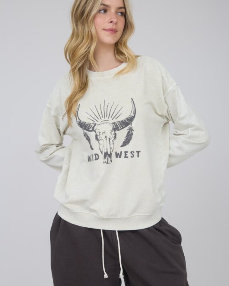 J.O.A. Wild West Graphic Long Sleeve Knit Top