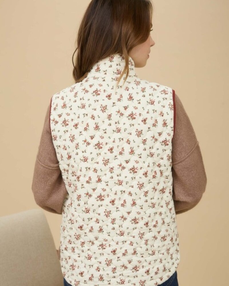 Blu Pepper Floral Quilted Zip-Up Puffer Vest
