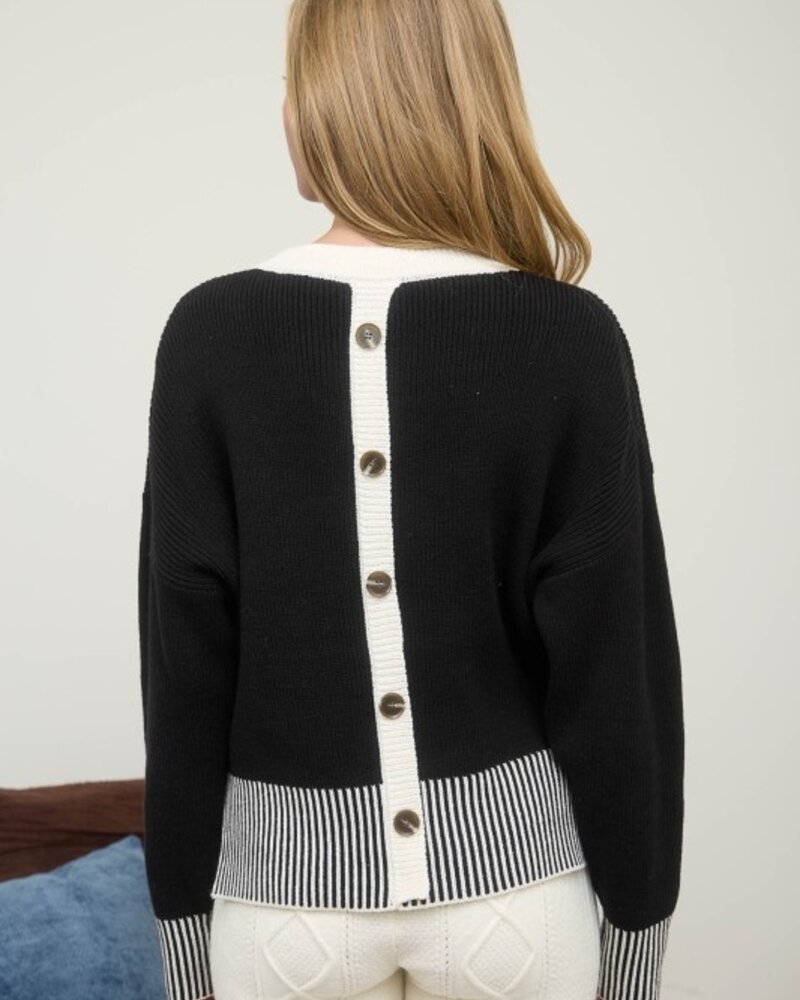 Blu Pepper Contrast Stripe Hem Long Sleeve Knit Sweater